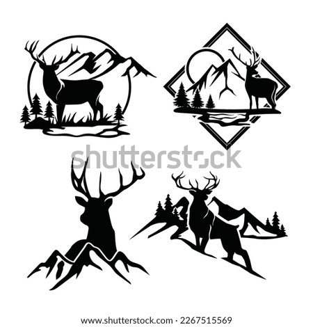 Deer mountain logo silhouette. Deer hunting logo. Hunting season, hunting shirt design Royalty-Free Stock Photo #2267515569