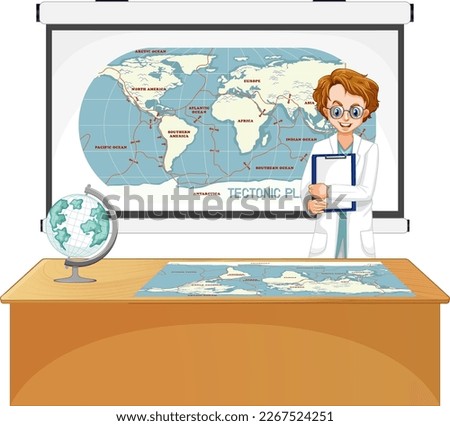 Teacher explaining tectonic plates illustration