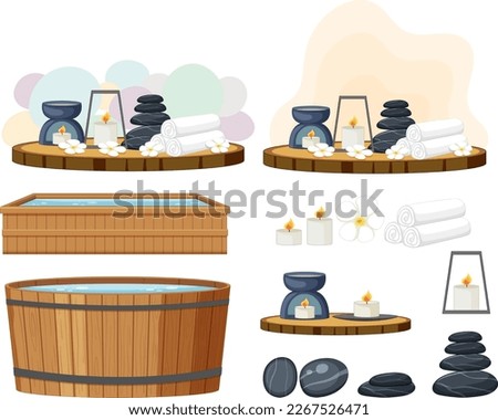 Set of stone candle and other elements for relaxation and wellness illustration