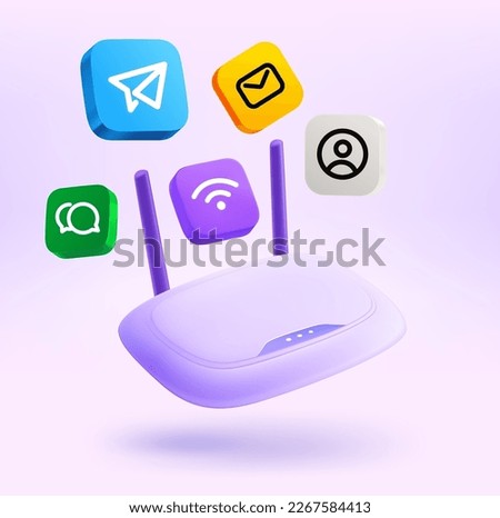 Modern router with apps icons. 3d vector illustration Royalty-Free Stock Photo #2267584413