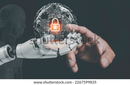 Idea unlocking technology concept with a robotic arm with a key and a white globe icon The world's most technologically advanced unlocking symbol. Royalty-Free Stock Photo #2267599835