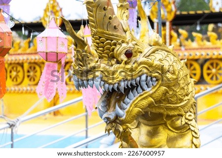 Traditional Thai style Naga statue for worship in Thai temple