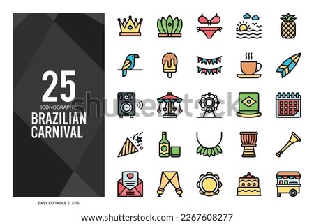 25 Brazilian Carnival Lineal Color icon pack. vector illustration.