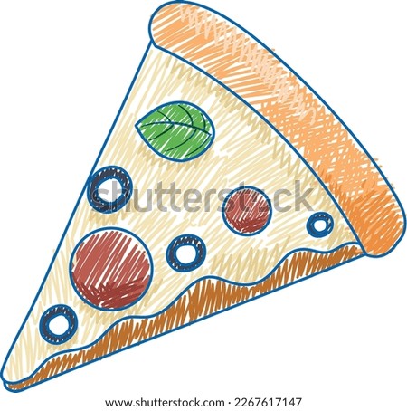 Pizza pencil colour child scribble style illustration