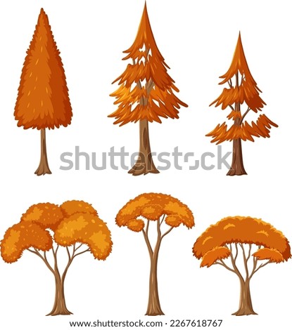 Set of autumn tree cartoon illustration