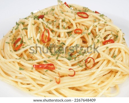 Pasta Peperoncino, close up photo Royalty-Free Stock Photo #2267648409