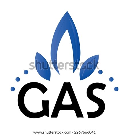 Word GAS with blue flames on white background