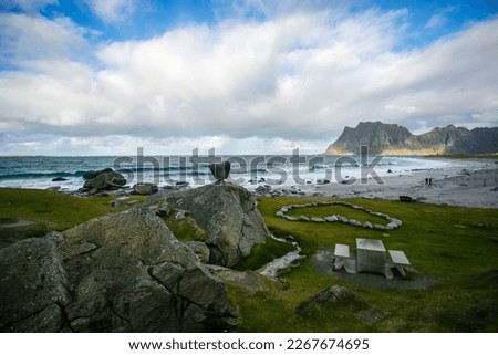 Heart shape stone in the Uttakleiv beach on Lofoten islands, Norway