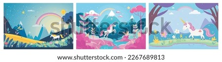 Get Lost in a Magical World with This Adorable Vector Illustration of a Unicorn in a Beautiful Nature Background - Perfect for Adding Whimsy and Enchantment to Your Projects Collection Royalty-Free Stock Photo #2267689813
