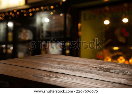 Perspective wooden table and bokeh light background. product display template Royalty-Free Stock Photo #2267696695