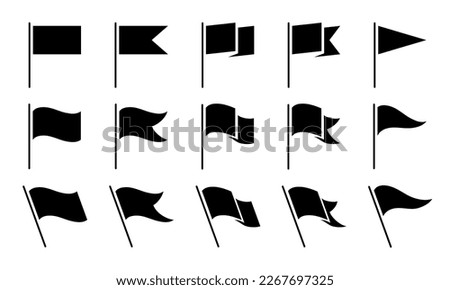 Flags vector icons collection. Black vector elements on white background.
