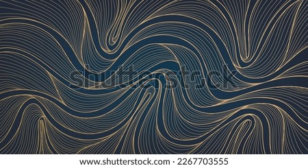 Vector abstract luxury golden wallpaper, wavy line art background, dynamic ribbons. Line design for interior design, textile patterns, textures, posters, package, wrappers, gifts etc. Japanese style Royalty-Free Stock Photo #2267703555