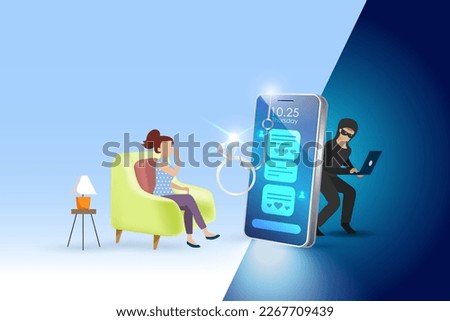 Romance scam, online dating phishing scam. Diamond ring with phishing hook on victim women for fraud chatting. Cyber crime and threat on woman. Royalty-Free Stock Photo #2267709439