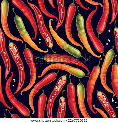 Seamless pattern with red hot chilli peppers