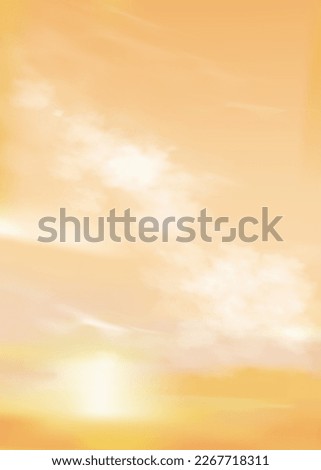 Sunrise with Yellow Sky and Cloud with bright light in Morning,Sunset Sky on Springtime,Vector Vertical Golden hour with Orange Sky in Evening Summer,Beautiful natural banner for all Season background
