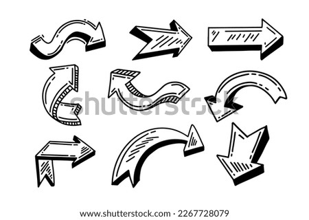 Set of arrow doodle on white background