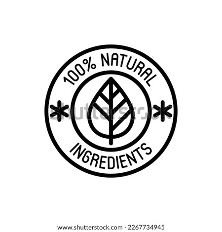 100 percent natural ingredients symbol. Thin line icon for package of organic product. Modern vector illustration. Royalty-Free Stock Photo #2267734945