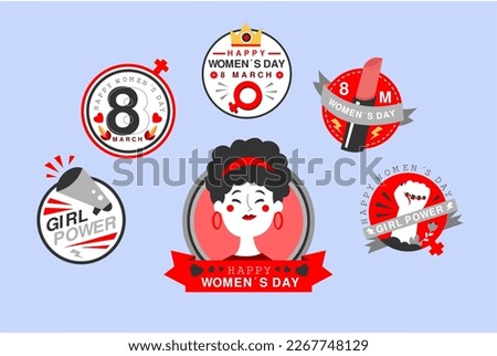 A collection of stickers with a woman on it that says women's day.