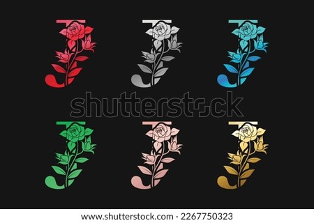 Alphabet Letter J With Flowers And Leaves Vector