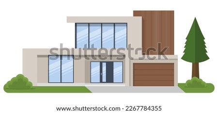 Exterior of the residential house, front view. Vector illustration. Eps 10.