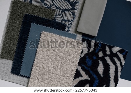 Moodboard with different fabrics, textures and tiles for interior design scheme