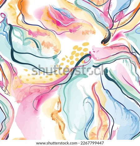 Abstract wavy lines. Beautiful seamless watercolor texture. Endless pattern in bright spring style. Flowing waves abstraction. Modern background for web site business graphics. Royalty-Free Stock Photo #2267799447