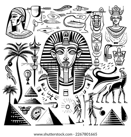 Doodles vector illustration of egypt pharaoh with pyramids in the background Royalty-Free Stock Photo #2267801665