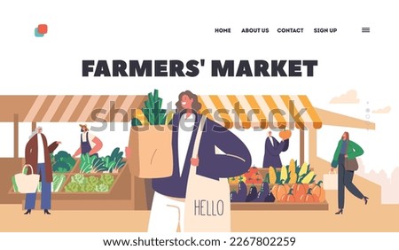 Farmer's Market Landing Page Template. Characters Browsing Stalls with Fresh Food Products, Vegetable, Greenery Goods On Display. Shoppers Make Purchases. Cartoon People Vector Illustration Royalty-Free Stock Photo #2267802259