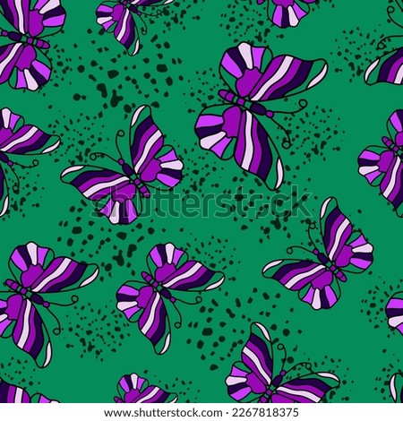 Seamless pattern with stylized butterflies. Vector illustration in doodle style. Design for fabric, textile print, wrapping paper, cover, poster.