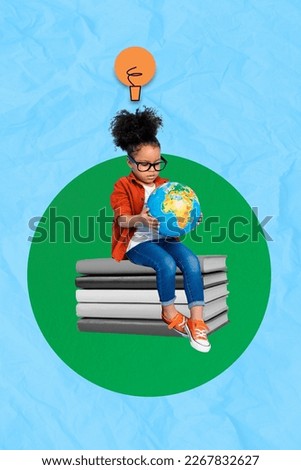 Photo cartoon comics sketch collage picture of smart small kid learning geography isolated drawing background