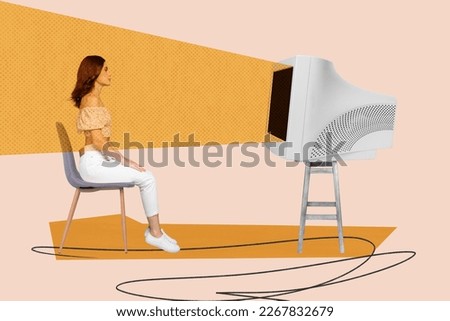 Photo cartoon comics sketch collage picture of addicted lady watching vintage tv isolated drawing background Royalty-Free Stock Photo #2267832679