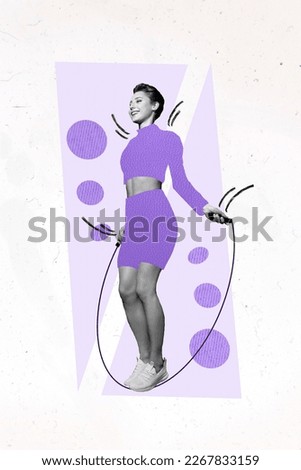 Creative poster magazine collage of lady sportswoman have healthy lifestyle jump rope practice