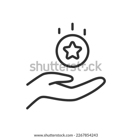 Get bonus points, linear icon, coin to hand. Line with editable stroke Royalty-Free Stock Photo #2267854243