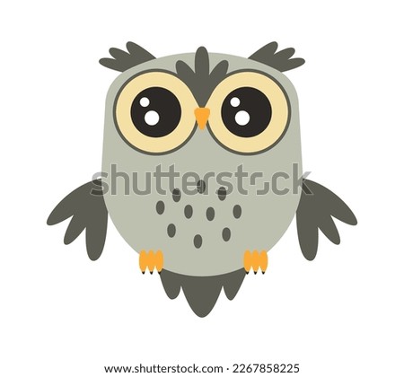 Cute cartoon wise owl flat icon Bird symbolize wisdom. Vector illustration