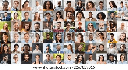 Positive multicultural people men and women different ages, children, teenagers cheerfully smiling at camera, set of closeup outdoors and indoors photos, collage, panorama, diversity concept Royalty-Free Stock Photo #2267859015