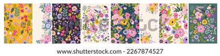 Vivid floral cards and vector backgrounds, colorful flower vector hand drawn invitation templates, poster, banner design, flyer, brochure illustration.