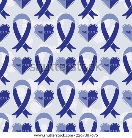 Seamless pattern for colorectal cancer awareness month with ribbon dan heart. CMYK color mode ready to print.