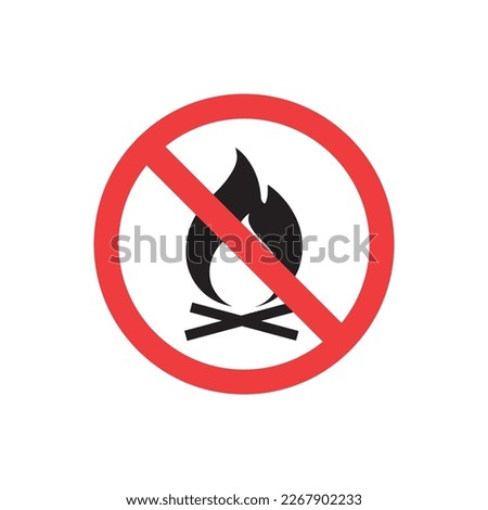 No Fire, Bonfire, Flame Vector Icon.  Isolated on White Background. Stop Fire, BBQ or Сampfire Sign.