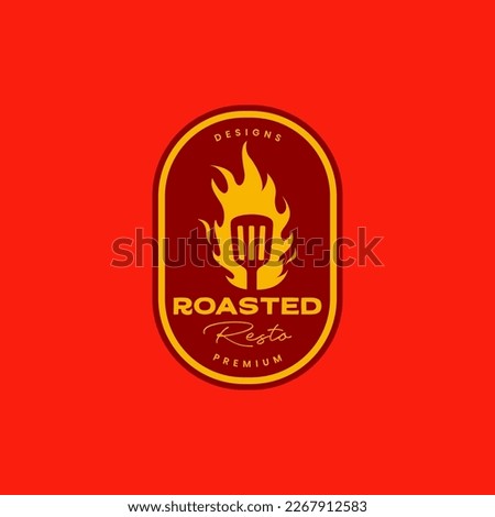 grill roasted spatula cooking kitchen food meat beef vintage badge logo design vector icon illustration