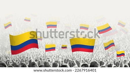 Abstract crowd with flag of Colombia. Peoples protest, revolution, strike and demonstration with flag of Colombia. Vector illustration.