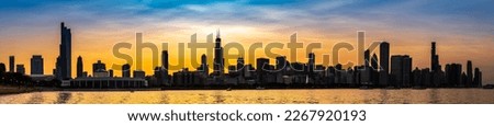 Panorama of Panoramic cityscape of Chicago at sunset, Illinois, USA Royalty-Free Stock Photo #2267920193