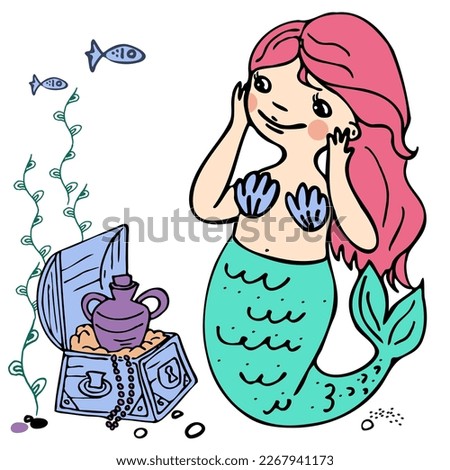 vector illustration mermaid with a tresure chest
