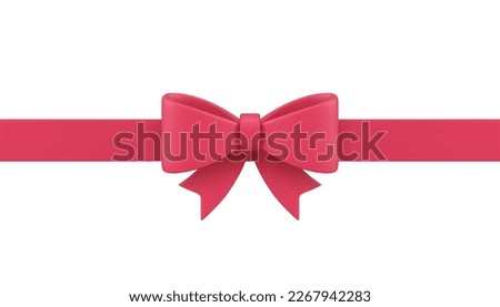 Bow ribbon pink red tied knot present festive package holiday celebration 3d icon realistic vector illustration. Silk tissue greeting decor border design birthday congratulations surprise badge