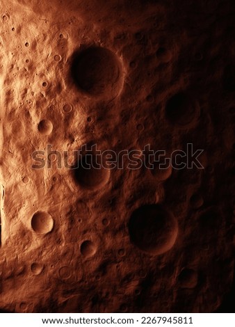 Martian plain with craters. Surface of the red planet, satellite view. Alien landscape.