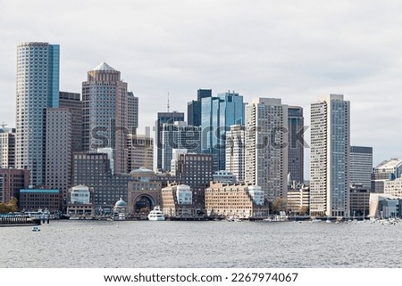 Boston Skyline view from a cruise ship on the ocean