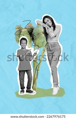Exclusive magazine picture sketch collage image of dreamy lady son enjoying poppy bouquet isolated painting background