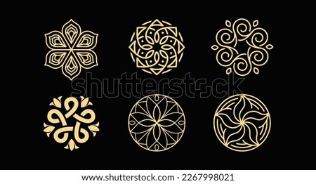 Vector logo design template and emblem  with petals and lines - luxury beauty spa concept - green badge for yoga studios, holistic medicine centers, natural and organic food products and packaging  Royalty-Free Stock Photo #2267998021