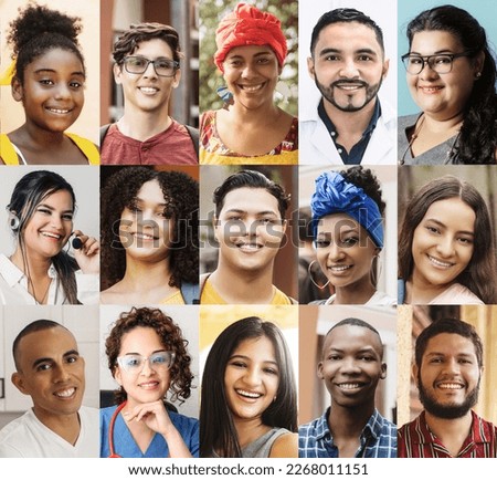 Portrait collage of people of different ethnicities, different ages and genders, Latin American ethnic diversity concept. Royalty-Free Stock Photo #2268011151