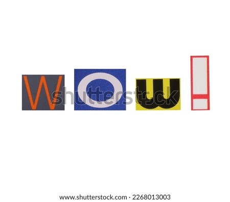 word wow from cut magazine colored letters Royalty-Free Stock Photo #2268013003