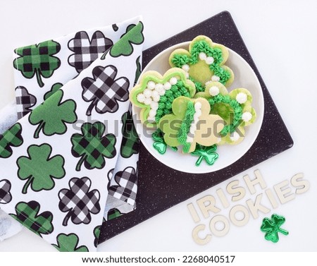 Irish Shamrock Decorated Cookies on Black with Shamrock Towel
